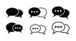 © Kdoe - Set of black and white speech bubble icons with dots, representing communication, chat, dialogue, and message exchange.