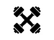 © 3DStockX - Minimalist crossed dumbbells icon, black silhouette fitness equipment vector, gym and bodybuilding weightlifting logo for sports branding