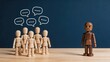 © Oliver - Sad lonely wooden mannequin standing apart from group, feeling excluded and isolated, social rejection concept, depression and mental health awareness illustration.
