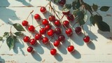 Sunlit Cherries on Rustic Wooden Table