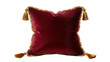 © Sorin - Plush deep red velvet cushion with gold fringe and tassels, isolated on transparent background