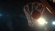 © Olivia - Basketball scoring basket going through hoop, close up of ball passing net with dynamic motion and athletic sports action concept representing success, victory and competitive game moment
