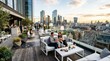 © Anowar - Young couple socializing with drinks on a modern rooftop terrace overlooking the London city skyline