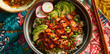 © vectorman92 - Salmon donburi showcases avocado ginger and radishes with rice and sesame seeds