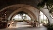 © koli - Modern architectural interior with curved walkway and seating.