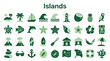 © Iconique Studio - Collection of Tropical Island and Beach Icons Symbols and Graphics Representing Vacation Travel and Summer Recreation