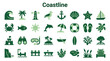 © Iconique Studio - Collection of beach and ocean themed icons and symbols representing coastal activities nature and marine life with a consistent green color palette