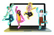 © New Africa - People with colorful outlines and laptop on transparent background. Social media stickers