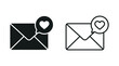 © EMON - Email Notification Icon With Heart Black And White Line Art