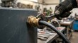 © God's blessing - Industrial worker tightening a brass cable gland with a wrench on electrical equipment.