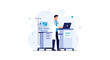 © Revalina - Doctor working with medical equipment and laptop, modern flat illustration for healthcare and technology concepts.