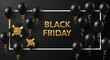 © Sumiya - Black friday sale banner with floating balloons and elegant gift boxes on dark background