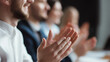 © Helga - Business team applauding during successful meeting, close-up of professional hands clapping in modern office, corporate achievement, teamwork, presentation, leadership, success and