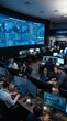 © Azorahaiá - Cyber Operations Hub: A bustling cyber operations center where diverse professionals monitor global data streams on a massive screen, surrounded by rows of workstations.