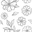 © Elina - Isolated seamless botanical monochrom pattern. Line art flowers