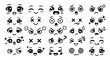 © Yehor - Set of cute expressive black and white kawaii style cartoon faces showing various emotions and moods on transparent background