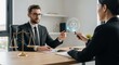 © Lau - Professional legal consultation between two lawyers discussing a case with justice symbols