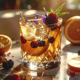 Refreshing Summer Berry and Orange Cocktail in Sunlit Crystal Glass