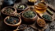 © Mas - Various dried tea leaves and brewed tea
