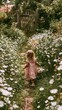 © rabbit75_fot - Hot Summer season lifestyle theme. A candid photograph captures a young child walking through a field of white daisies. The child, with curly blonde hair.