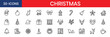 © IconNest - Christmas Thin Line Icon Set Christmas Tree Snowflake Santa Hat Gift Box Candy Cane
