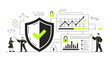 © mimi - Business professionals analyzing security graphs and charts with shield and lock icons