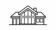 © gizelli - Minimalist line art icon of a modern house with a large glass facade and chimney