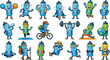 © Mifta - Cute Sport Water Bottle Mascot Character Set Posing in Various Fitness Activities Weightlifting Running Yoga and Cycling for Graphic Designs