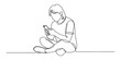 © Das - Young person sitting and using a smartphone continuous line