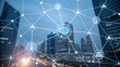 © Johnnii - Digital network with interconnected nodes represents AI learning in cityscape, symbolizing global connectivity and innovation