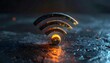 © EBG Stock Studio - Símbolo de conexión inalámbrica iluminado sobre superficie oscura con gotas de agua