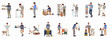 © nguyen - Set of flat illustrations featuring a man in a striped shirt shopping for and arranging scented candles in a boutique store.