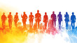 © Hanna - Abstract colorful silhouettes of diverse business people walking together on white backdrop