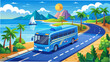 © Devili - Blue bus driving along coastal road landscape