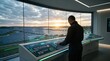 © Michael - Operator managing solar panel array output in futuristic control room with large window view, renewable energy grid management and photovoltaic technology