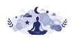 © budakkampung - Person Meditating in Lotus Pose Under Moon and Stars, Inner Peace Concept
