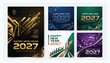 © Shaon - Set of square happy new year 2027 social media post templates with abstract luxury light trails and digital data innovation concepts template abstract innovation business illustration