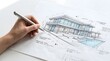 © Abu - Architect drawing a modern house with pool and lounge chairs