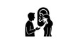 © ayana - A black silhouette icon depicting a man talking to a woman with an ear symbol.