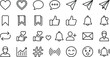 © MdShakib - Social media interface line icon set featuring heart comment paper plane bookmark notification bell profile and like symbols