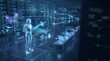 © Aadil Shahzad - Futuristic technology, humanoid robot, virtual interface, cyberpunk scene, blue neon lights