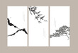 © Marukopum - vector illustration of a abstract brush stroke mountain, silhouette of a bonsai tree with Chinese painting.