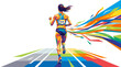 © Luqman - Dynamic athlete human figure on multicolored track abstract art, suitable for sports designs, fitness promotions, and energetic content creation. Bold and vibrant motion capture.