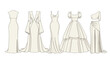 © Arfan - Elegant selection of five diverse white wedding gown designs including minimalist, classic, and modern styles for various bridal preferences.