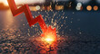 © Taufik - A sharp red downward trending graph line striking the ground, creating sparks and a bright orange glow.