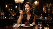 © Lahiru - Attractive Girl Eating Slice of Chocolate Cake Elegant Restaurant