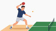 © DR Moura - Man playing table tennis hitting ball with racket on green table with net on wooden floor athletic sport concept
