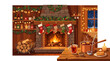 © Andry - Cozy Christmas Fireplace Scene with Mulled Wine and Decorations