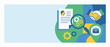 © Waleed - Panoramic vector banner illustration of a human resources recruitment concept featuring professional resume icons and a magnifying glass for talent search on a clean modern background.