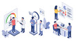 © Cerys - Healthcare professionals perform various medical checkups including blood pressure monitoring and weight measurement tests.